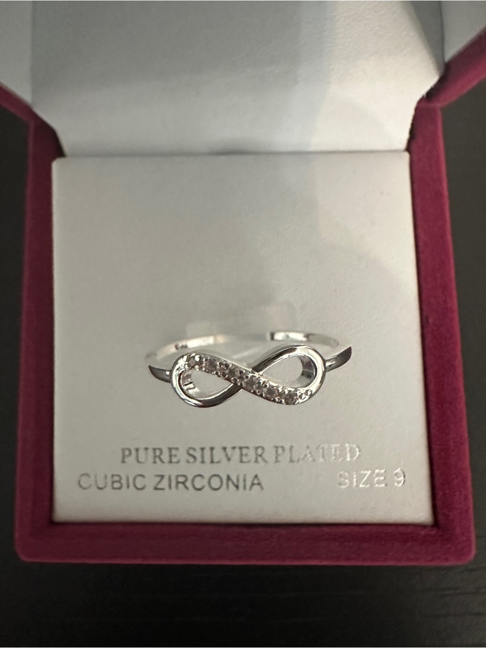 Sparkle Allure CZ Infinity Ring Silver Plated Size 9 Dainty Promise Band